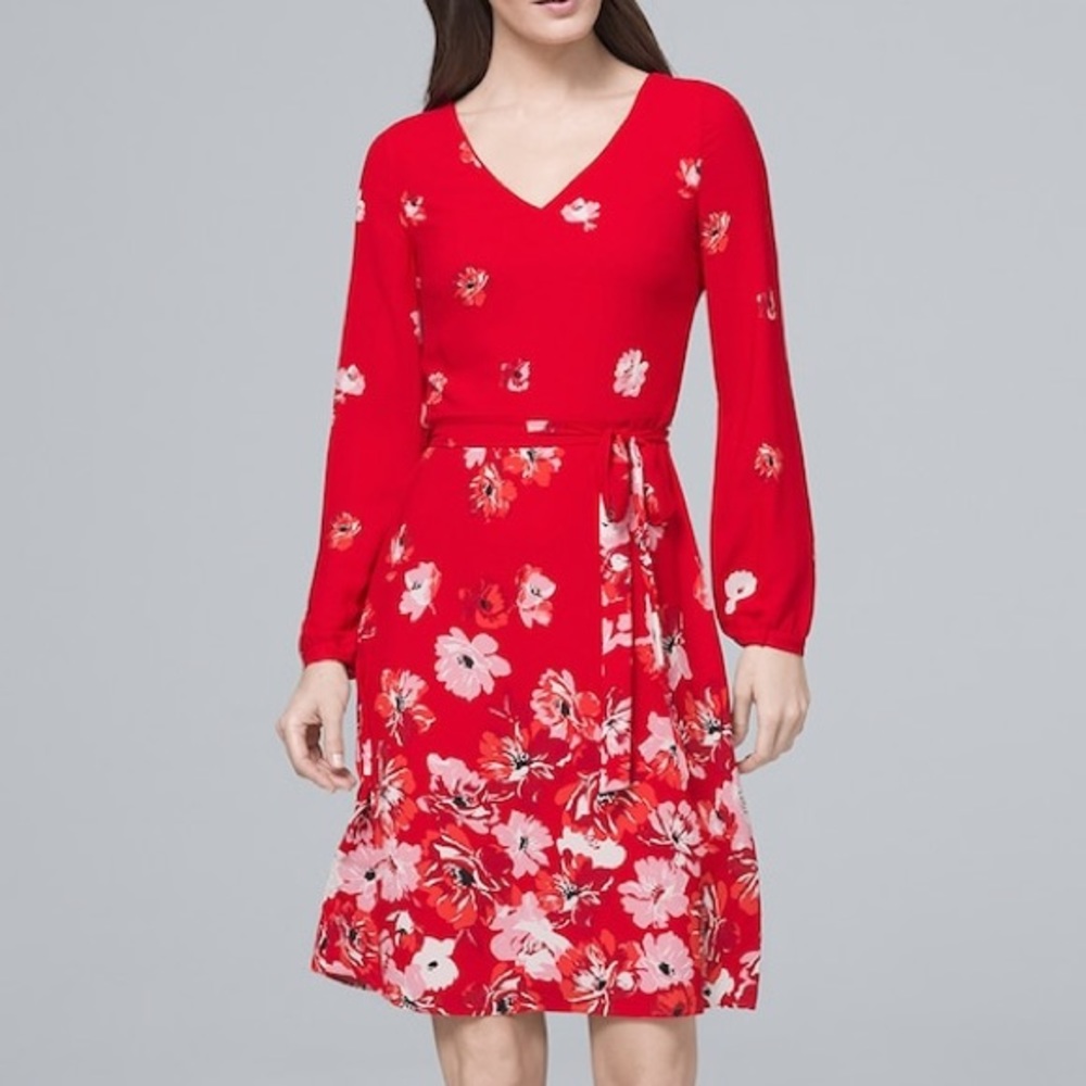 White House Black Market Red Floral Dress Size 4